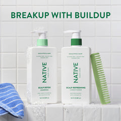 Native shampoo pump close-up showing lathering texture for deep cleansing