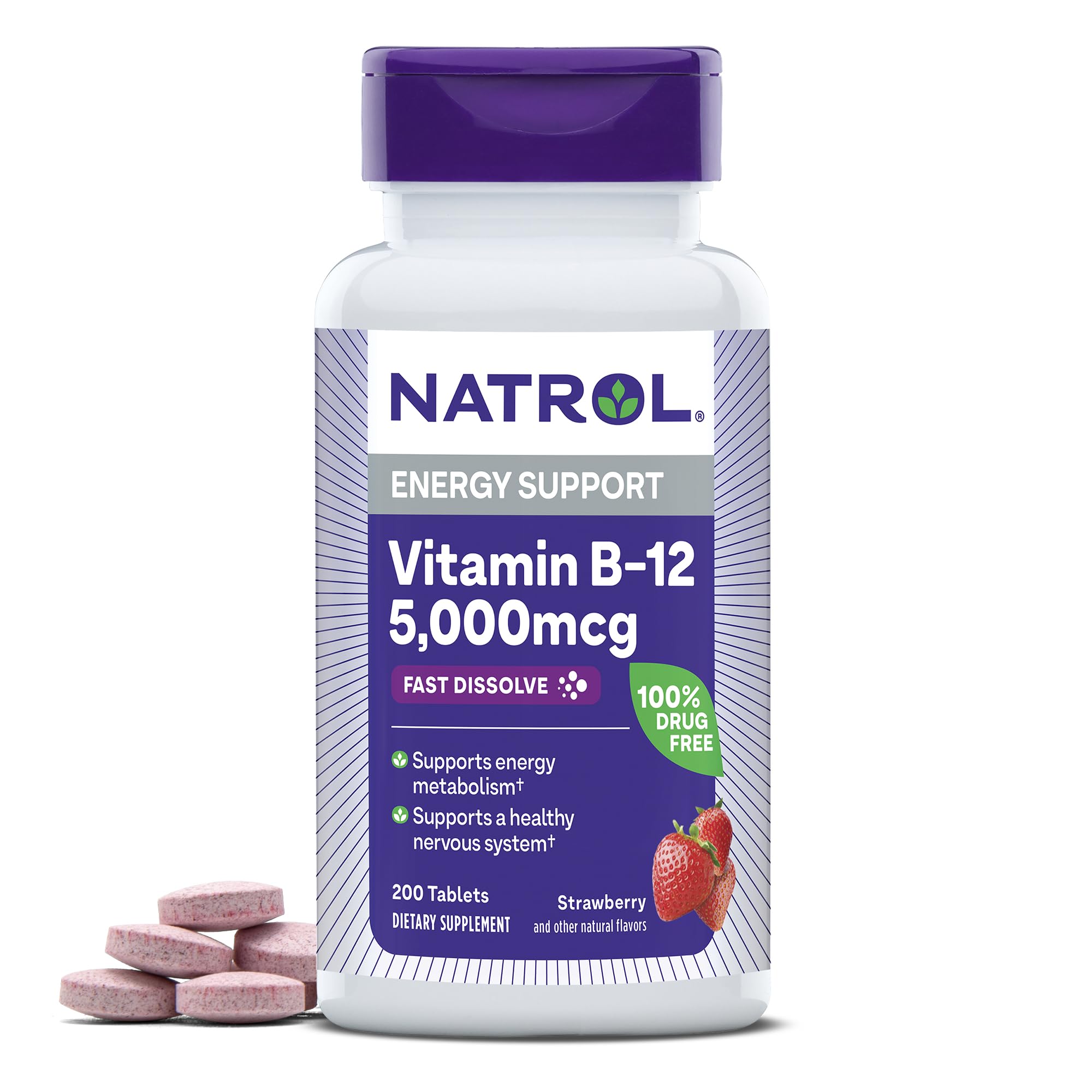 Natrol envase frontal con 200 tabletas mostrando la marca y beneficio de energía