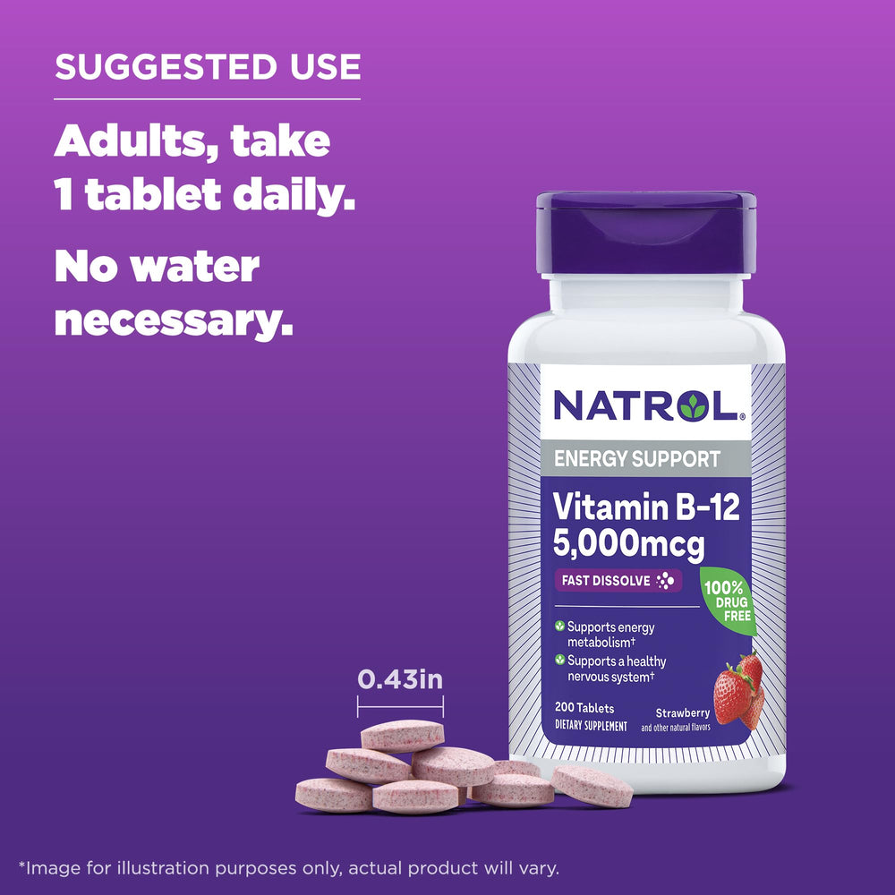 Natrol etiqueta nutricional y concentración 5000 mcg para información clara