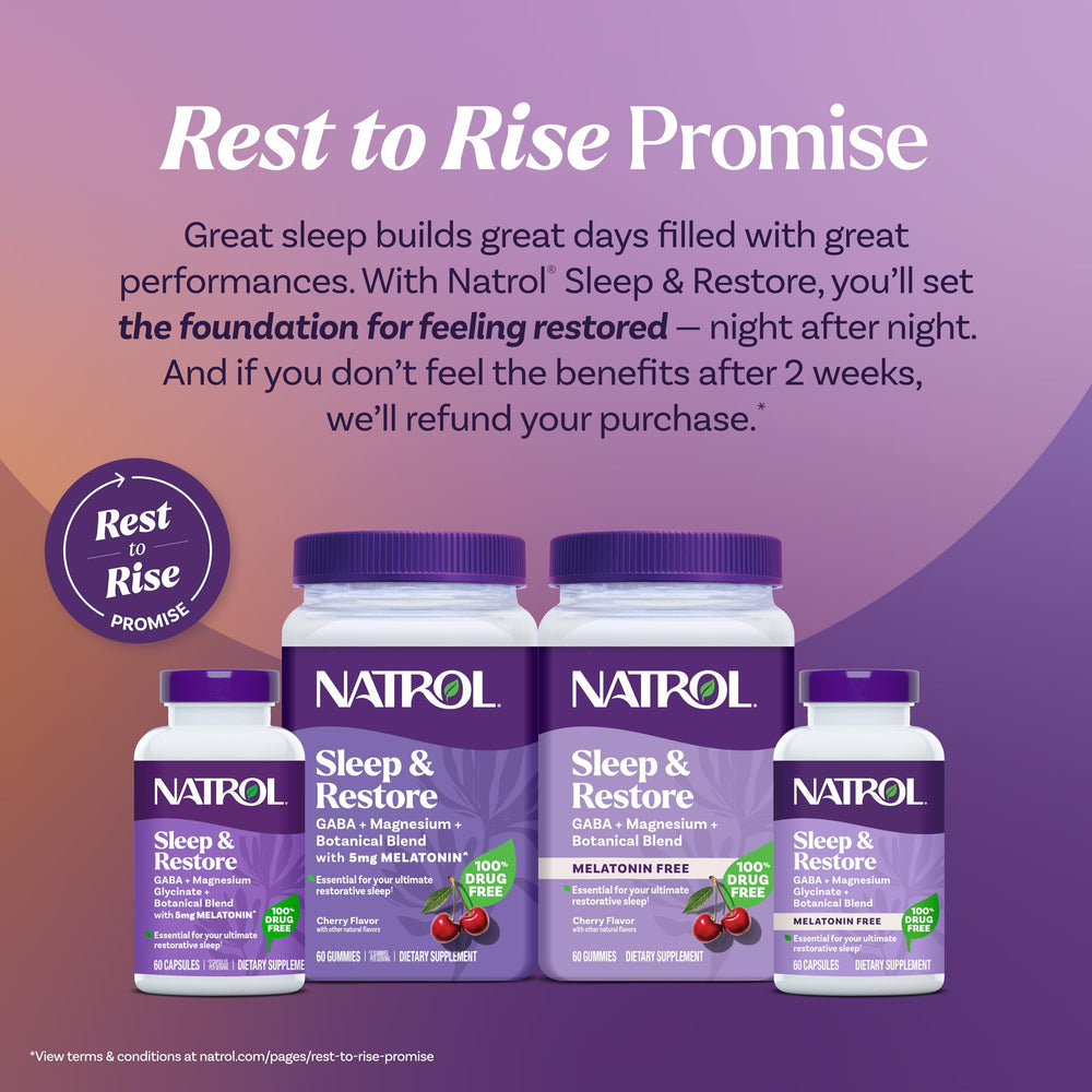 Natrol detalle de la tarjeta Rest to Rise Promise y garantía de satisfacción