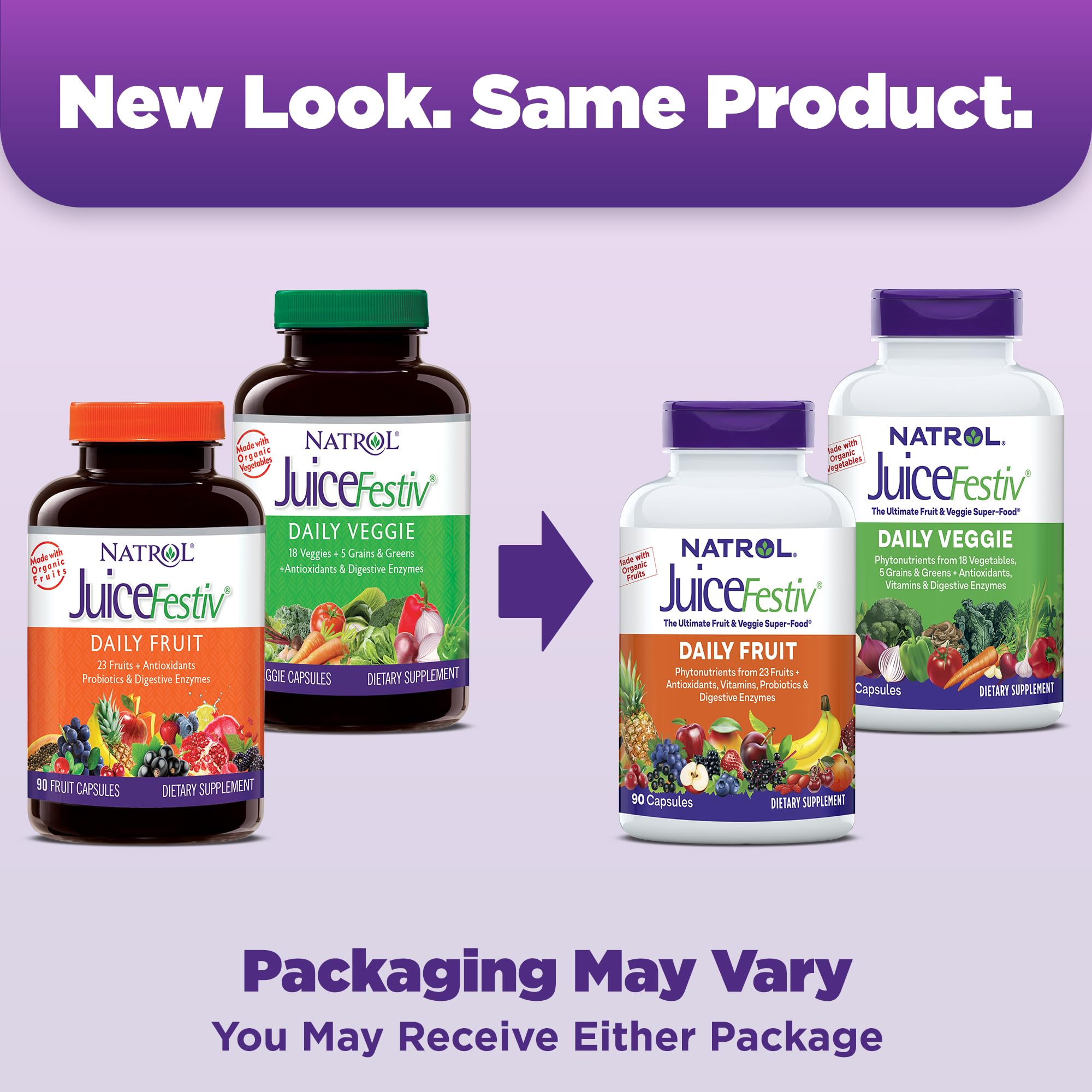 Natrol JuiceFestiv cápsulas en mano para visualizar tamaño y facilidad de ingestión