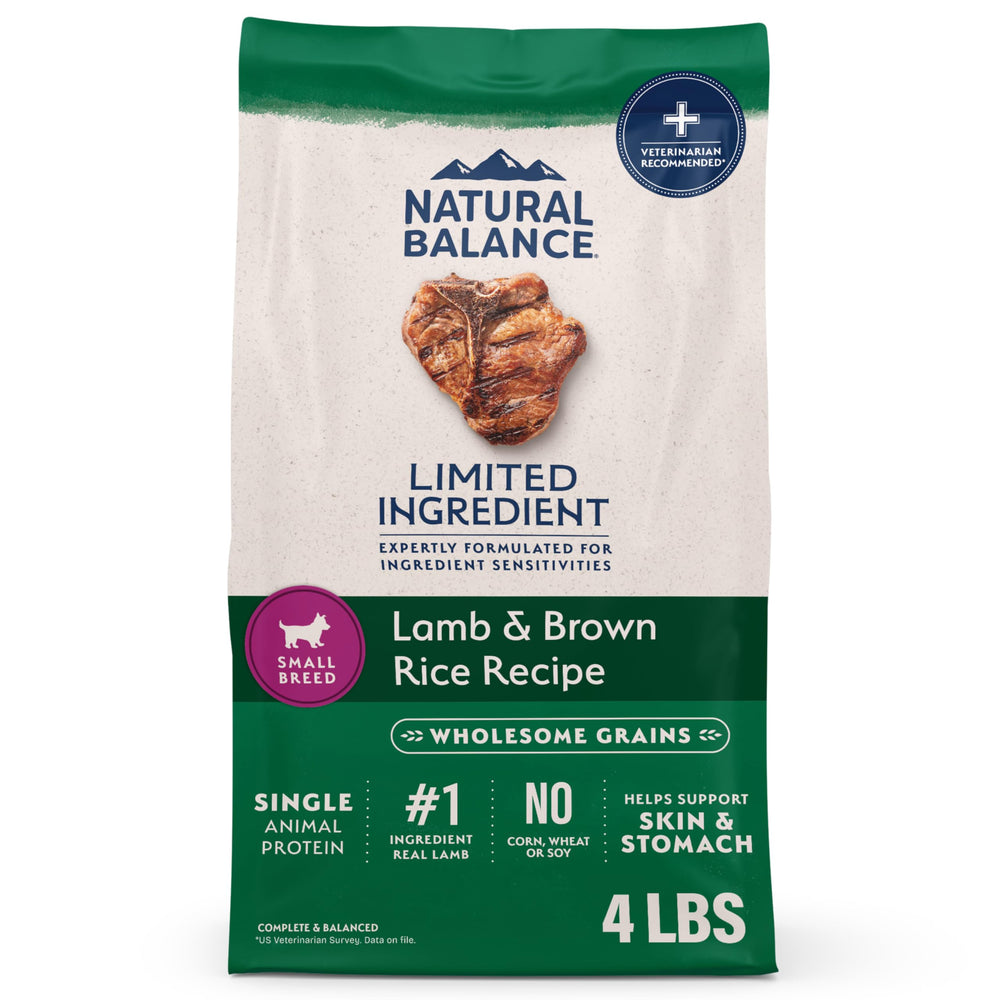 Natural Balance front packaging showing lamb recipe and benefits