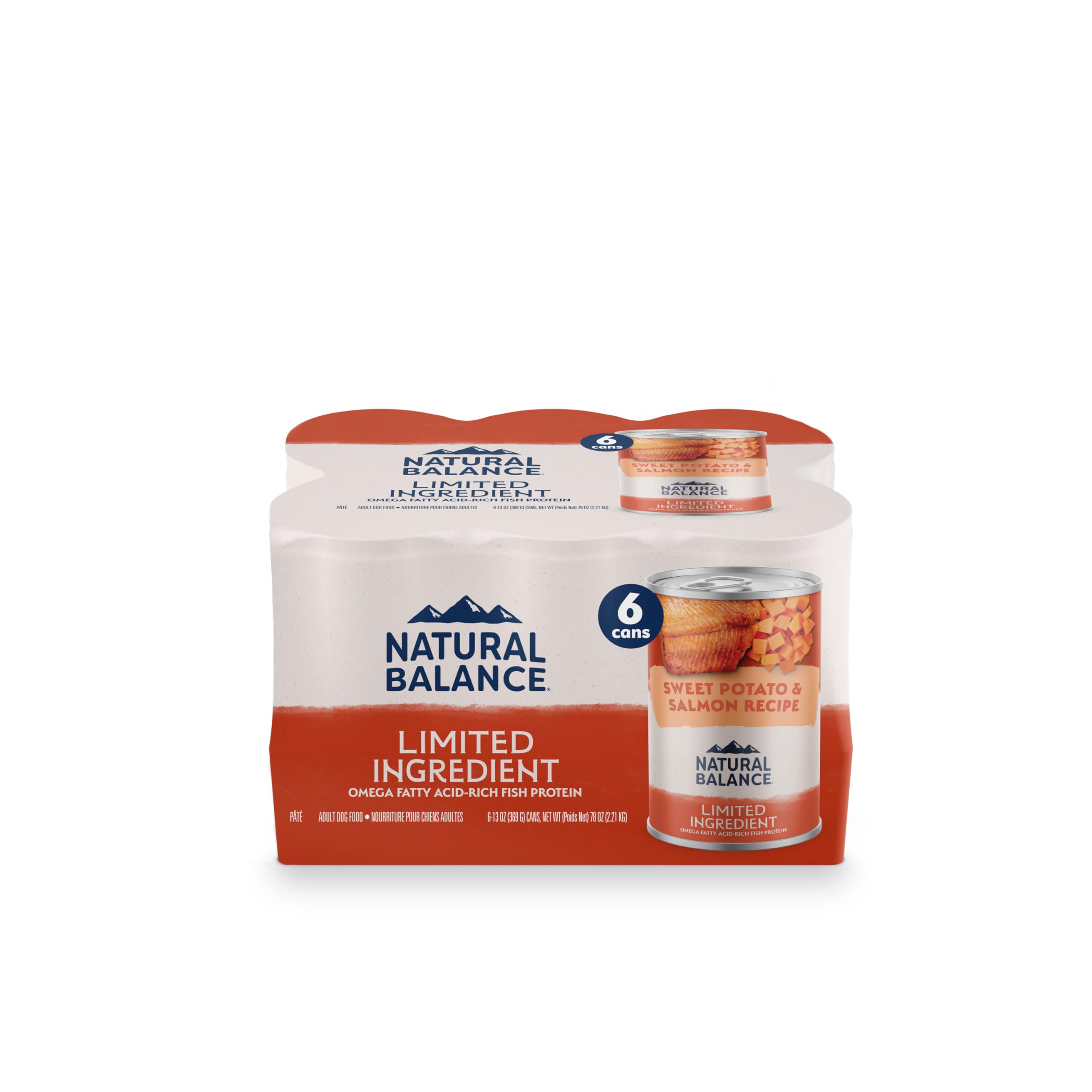 Natural Balance lata frontal mostrando etiqueta y beneficios de ingredientes limitados