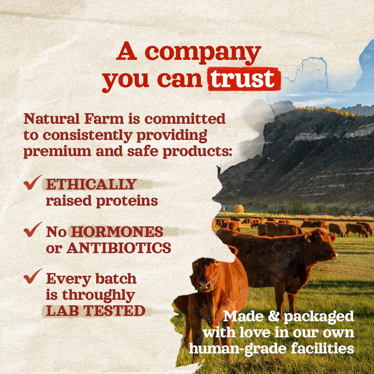 Natural Farm signo de origen responsable subrayando abastecimiento y calidad