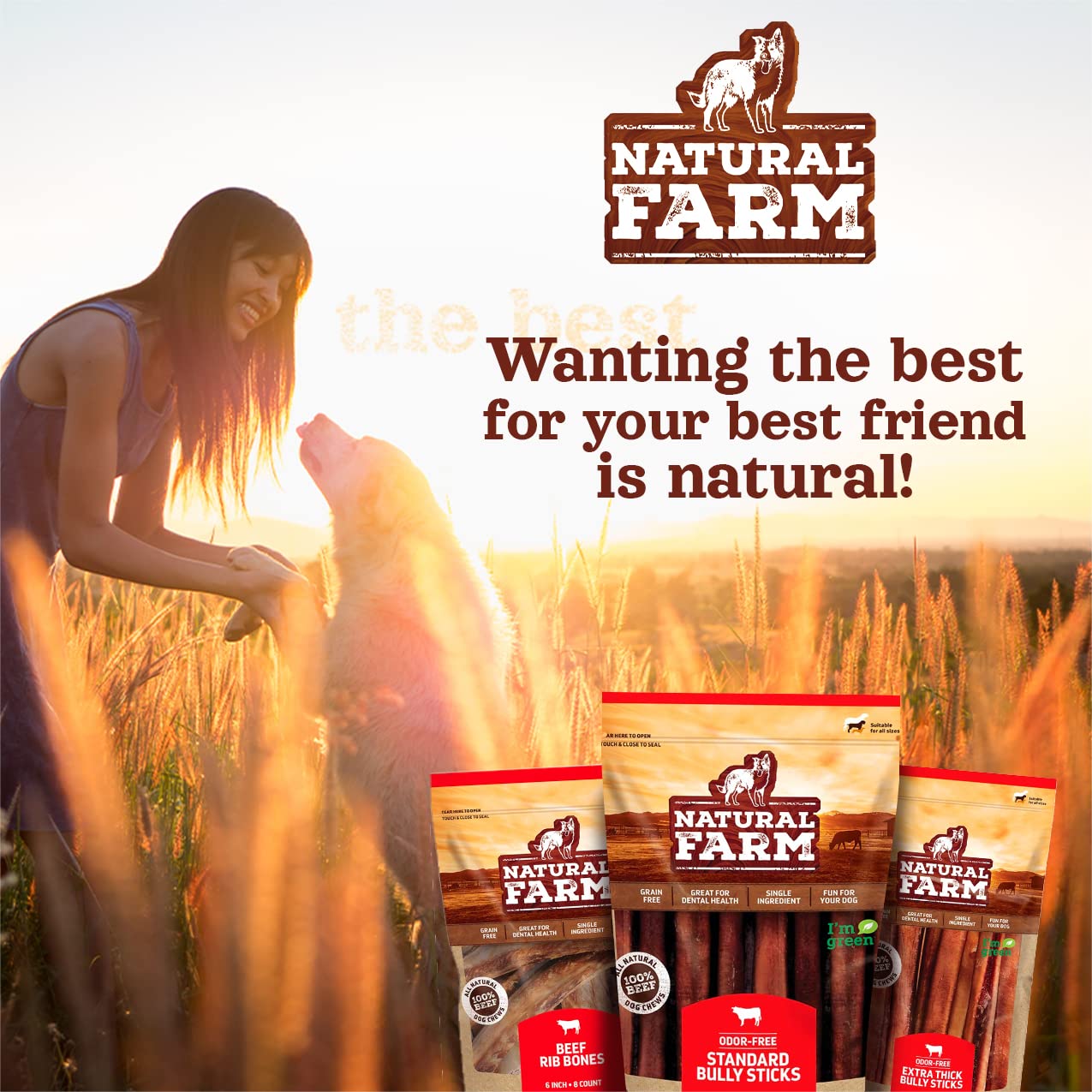 Natural Farm cachorro y perro senior compartiendo un palito ideal para mordedores leves