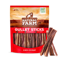Natural Farm paquete frontal de Gullet Sticks mostrando formato y cantidad beneficios claros