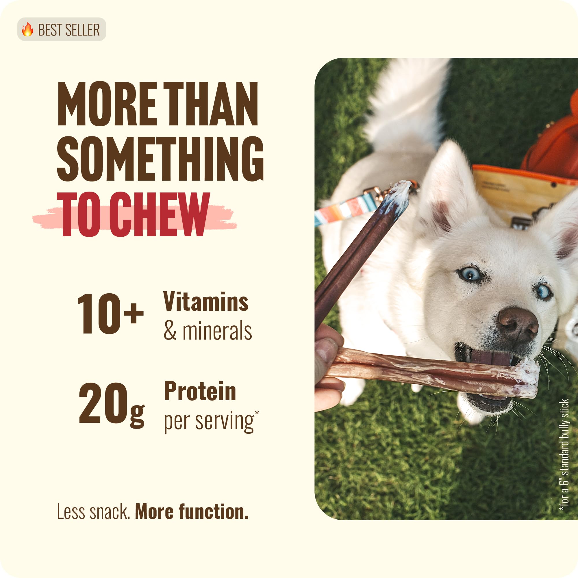 Natural Farm bully sticks laid out to show consistent 6-inch length and portioning benefit