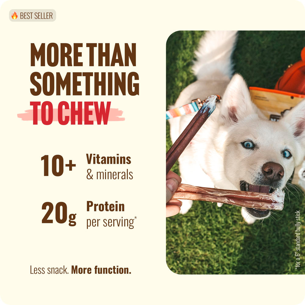 Natural Farm bully sticks laid out to show consistent 6-inch length and portioning benefit