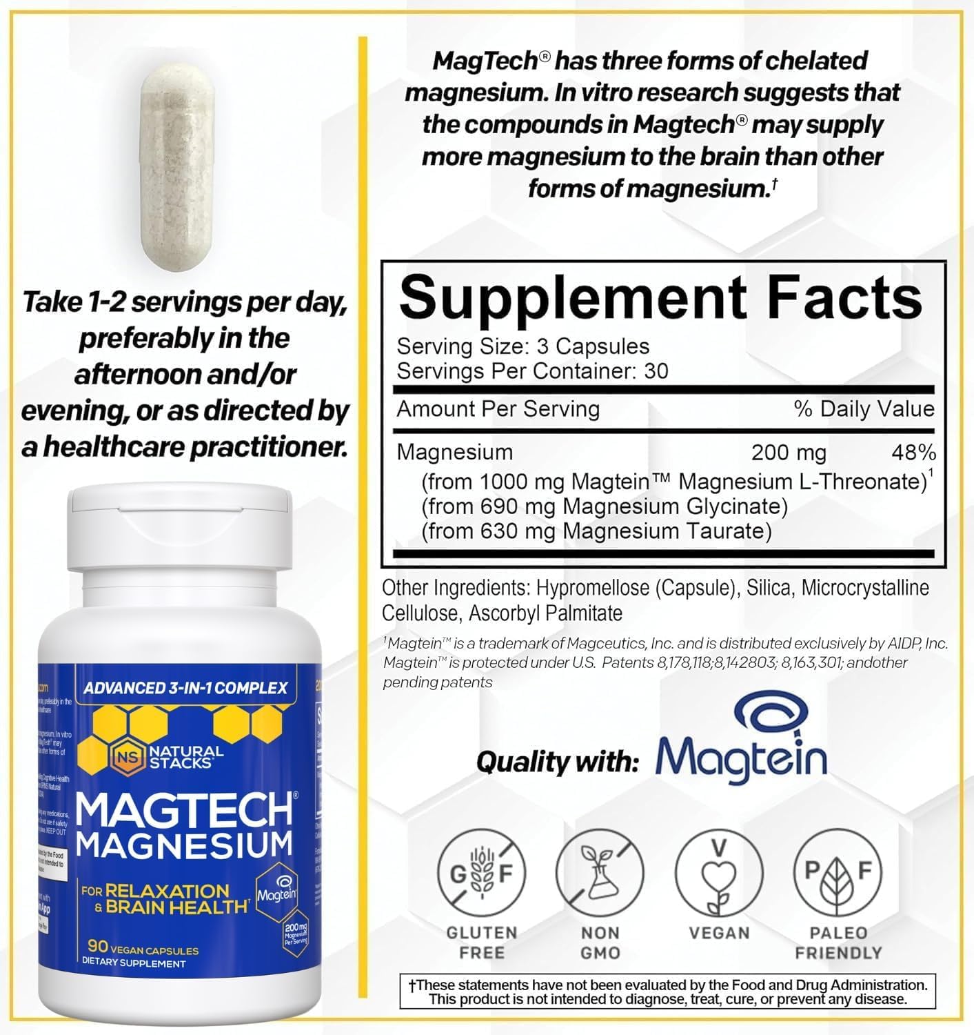 Natural Stacks MagTech label nutrition facts closeup demonstrating full disclosure