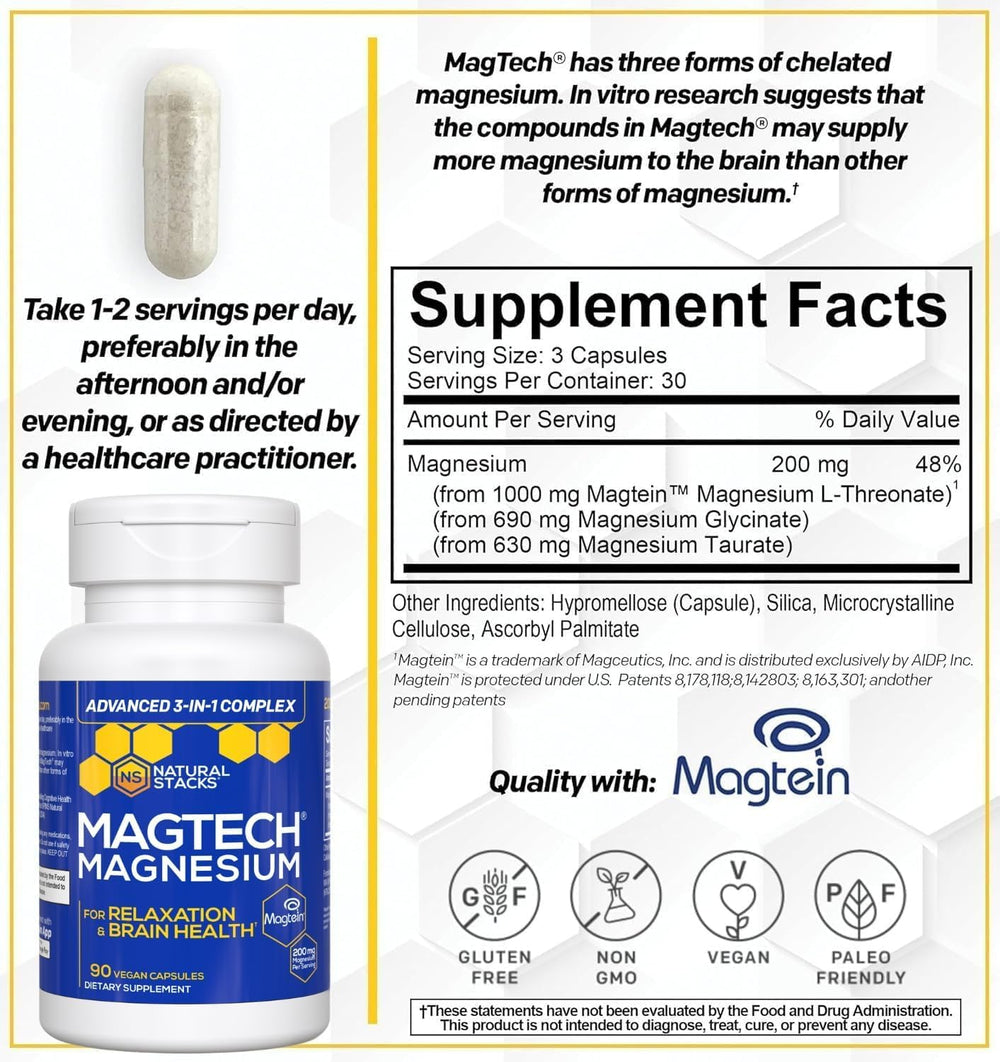 Natural Stacks MagTech label nutrition facts closeup demonstrating full disclosure
