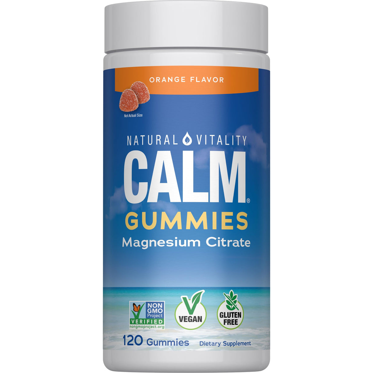 Natural Vitality frente del envase mostrando 120 gominolas y beneficios claros