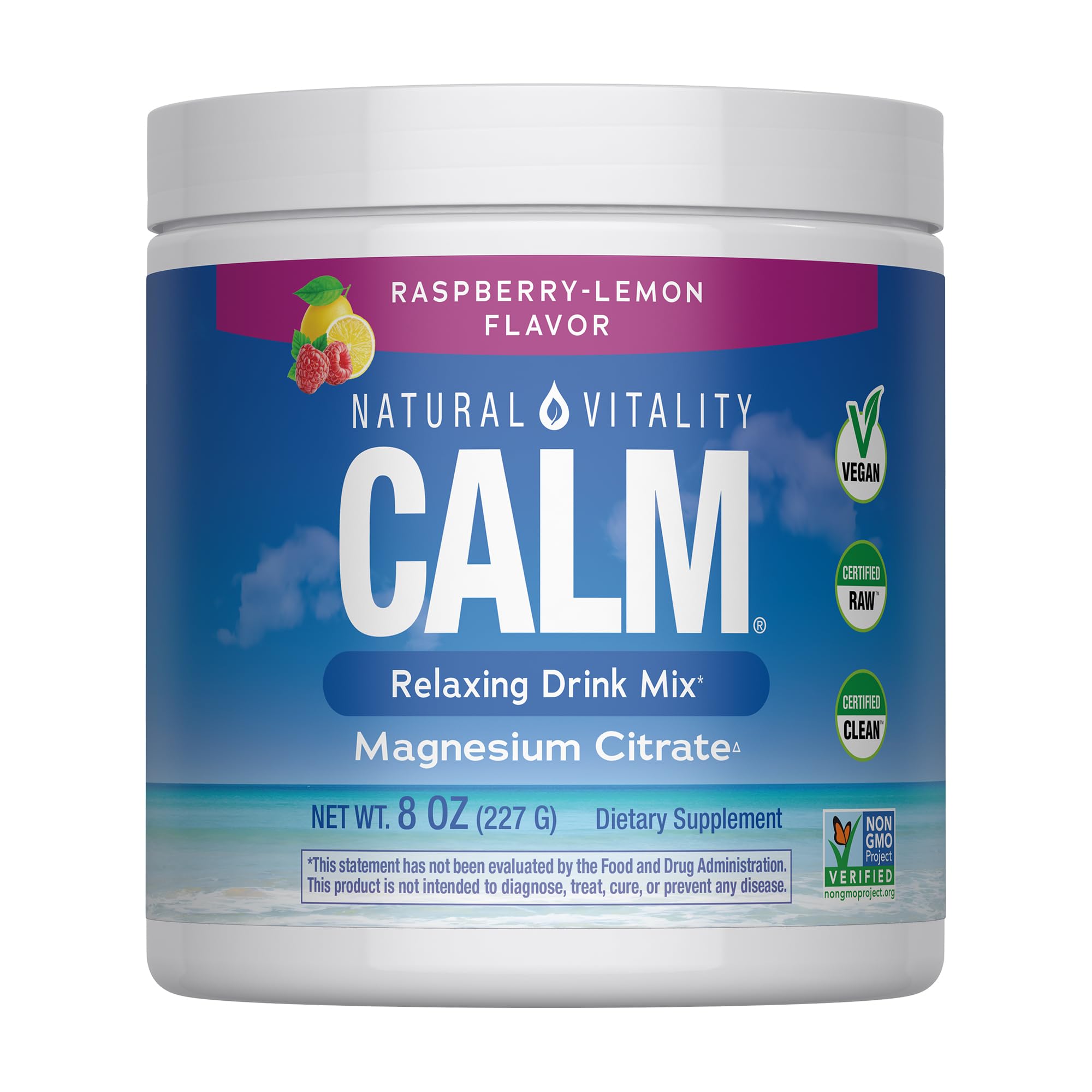 Natural Vitality envase frontal mostrando sabor frambuesa-limón y comodidad diaria