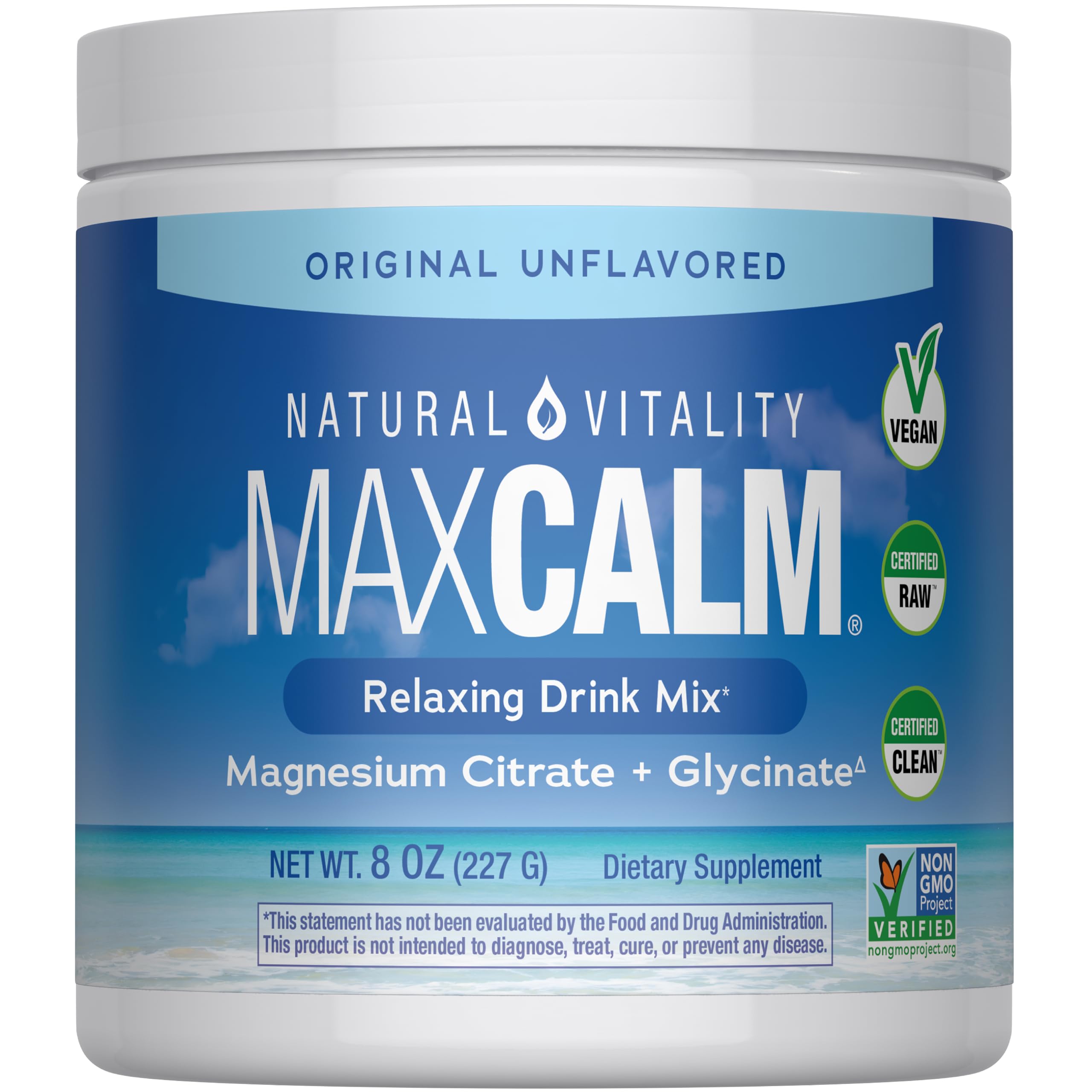 Natural Vitality envase frontal del MaxCalm mostrando etiqueta clara para identificación rápida