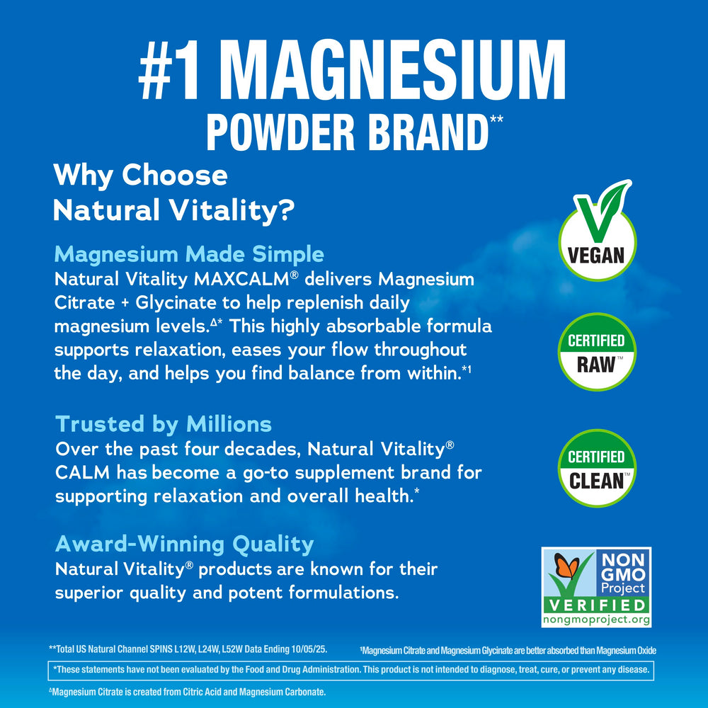 Natural Vitality detalle del polvo MaxCalm para ver textura fina y fácil disolución
