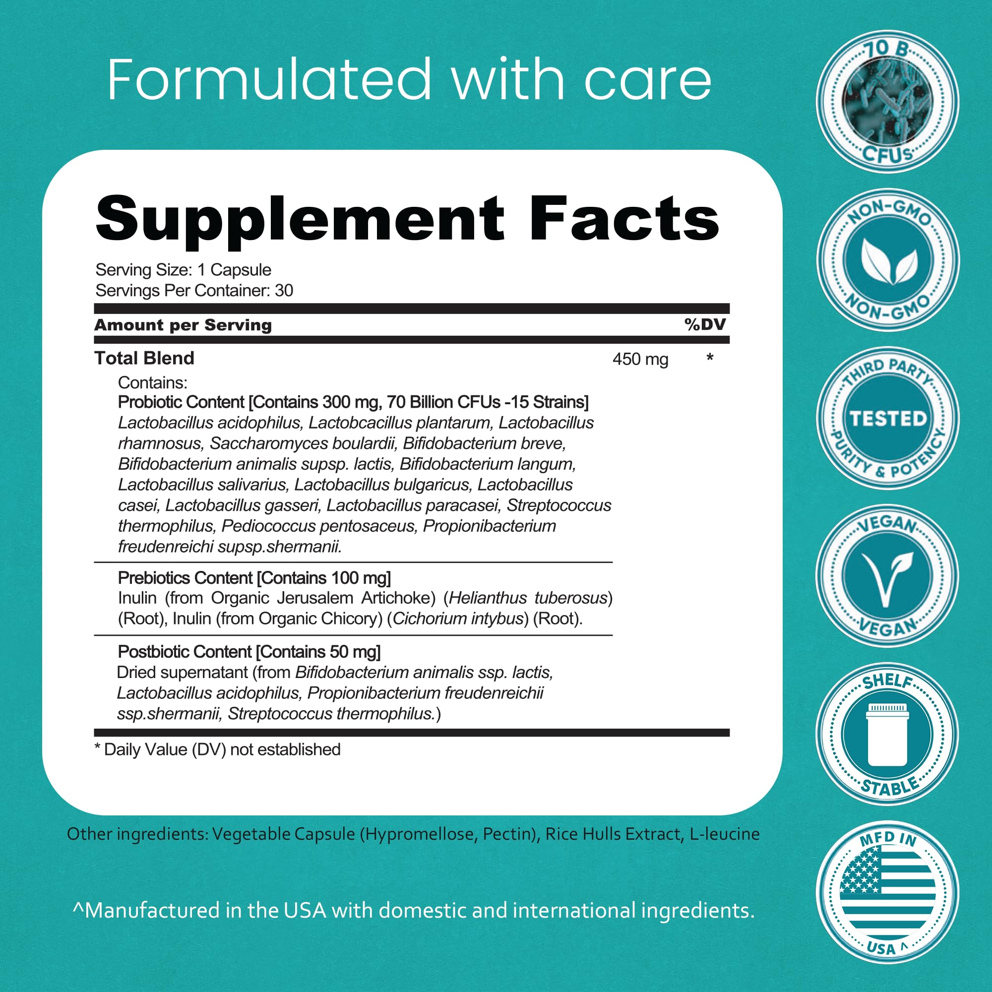 NaturaLife Labs etiqueta con ingredientes y listado de 15 cepas probióticas
