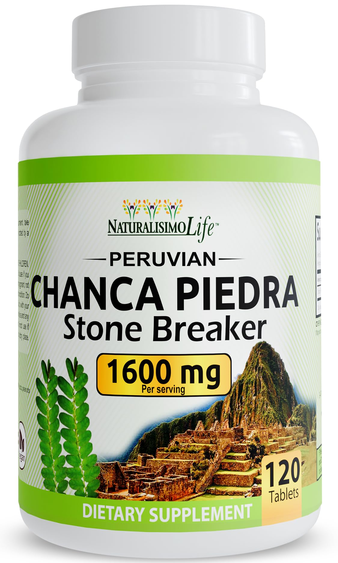 NaturalisimoLife frasco frontal mostrando 120 tabletas y beneficios veganos