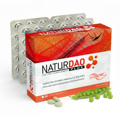 NATURDAO PLUS frente del empaque mostrando marca y 60 tabletas, beneficios de frescura