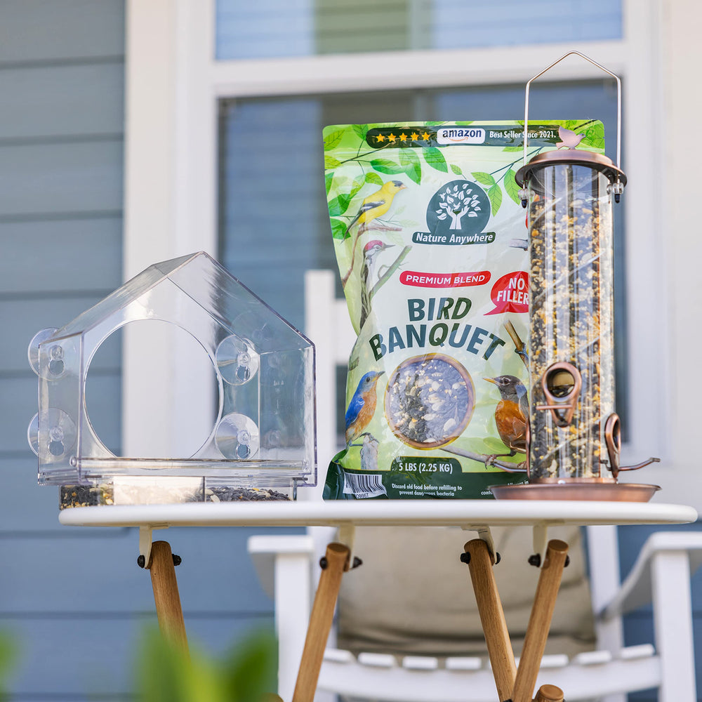 Nature Anywhere feeder in garden invites colorful backyard birds