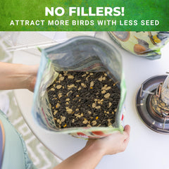 Nature Anywhere seed pouring into feeder encourages more visitors