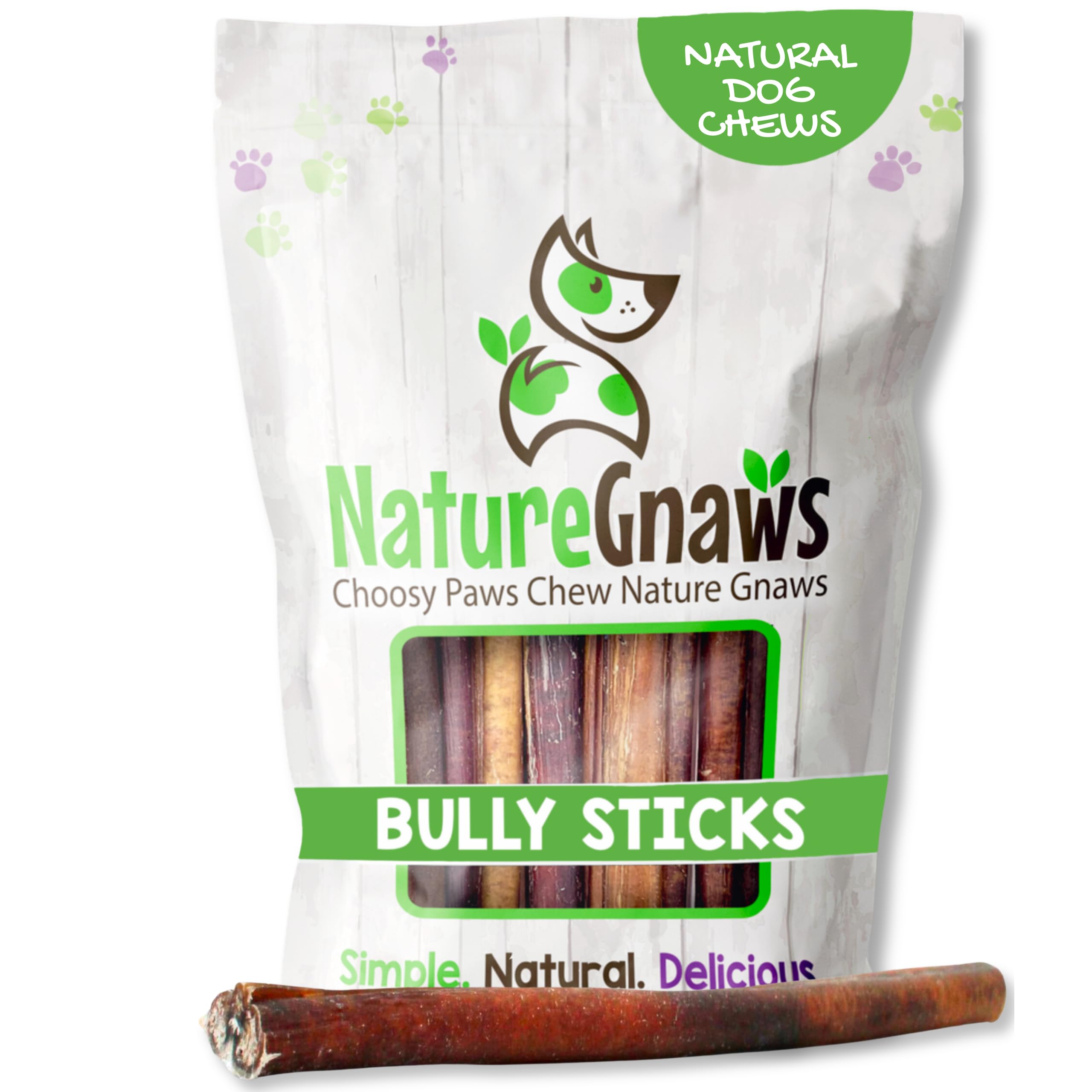 Nature Gnaws vista frontal del paquete de bully sticks, alternativa natural y sin rawhide