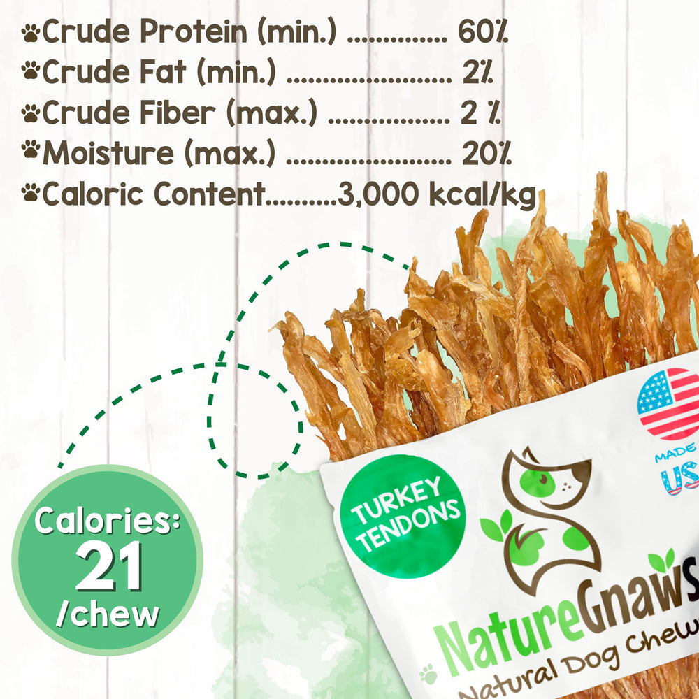 Nature Gnaws etiqueta con ingredientes 100% pavo USA y transparencia