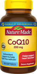 Frontal del envase Nature Made CoQ10 mostrando 105 cápsulas y etiqueta clara