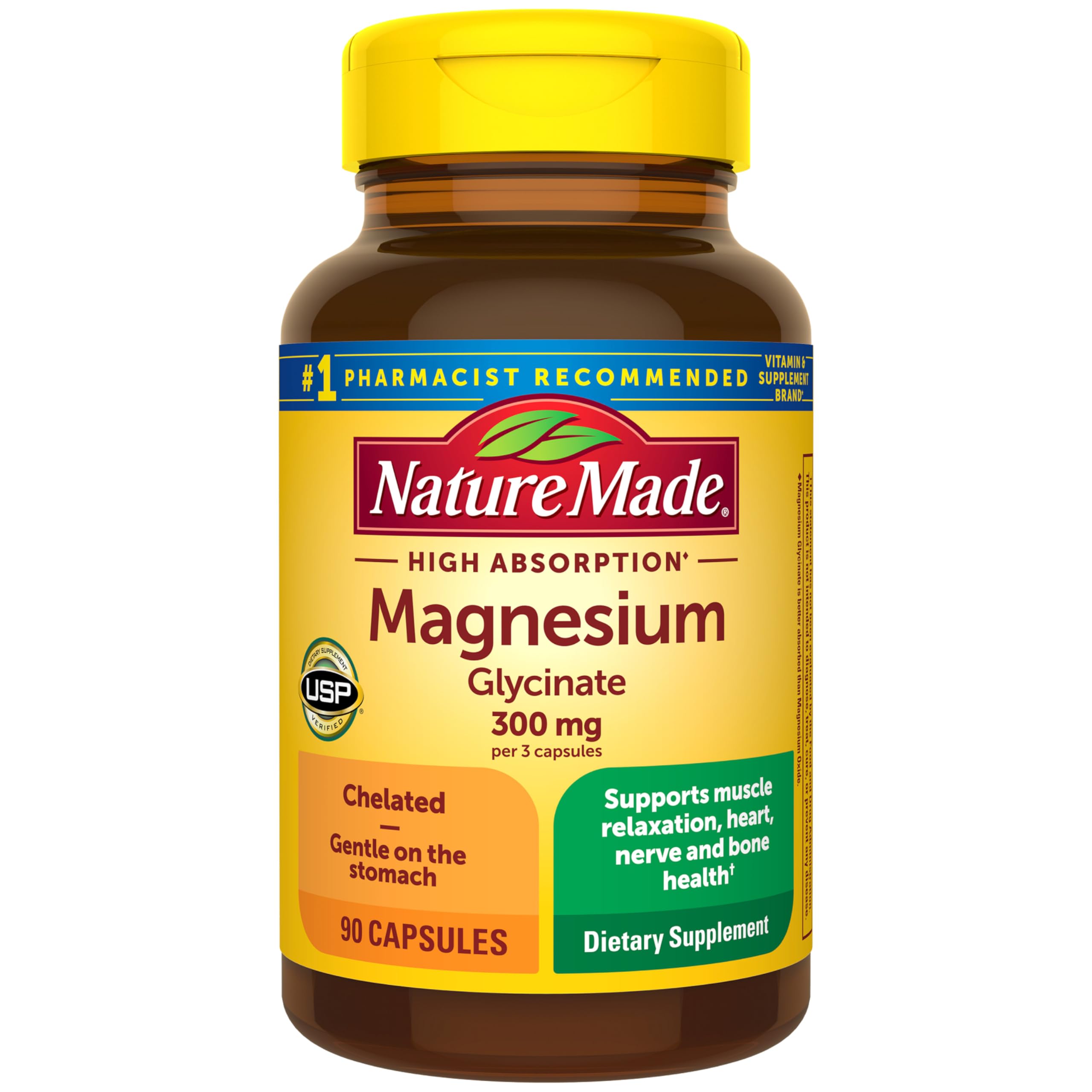 Nature Made envase frontal de Magnesium Glycinate con información clara