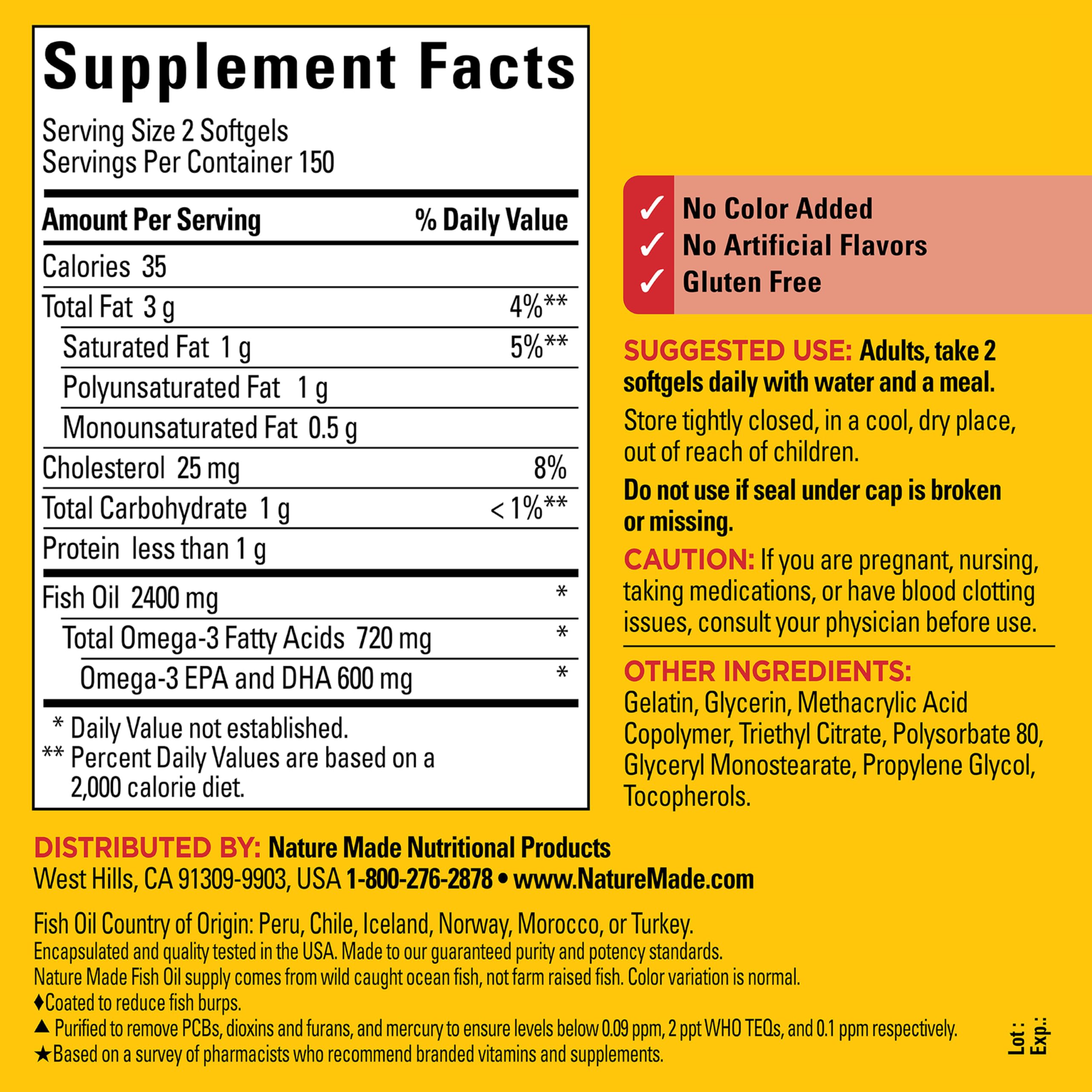 Nature Made purified fish oil ingredient visual representing contaminant reduction