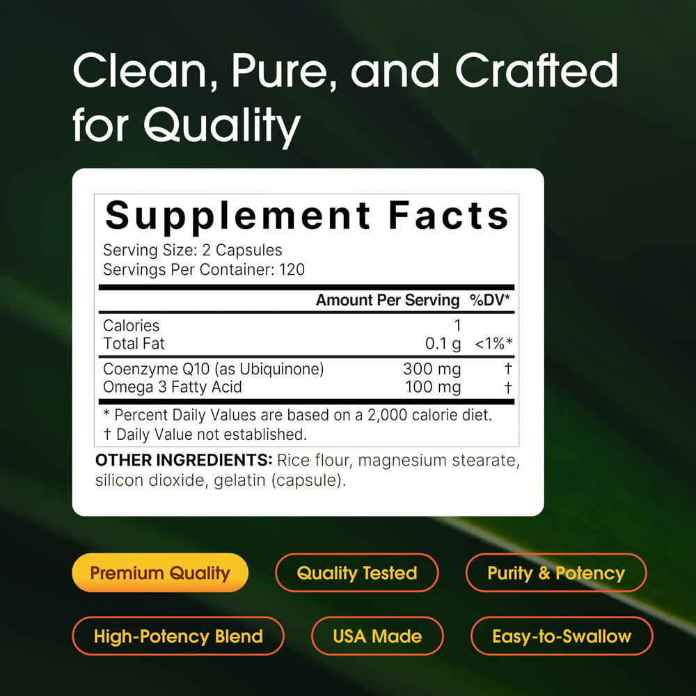 NatureBell etiqueta frontal con información de CoQ10 y omega-3 visible