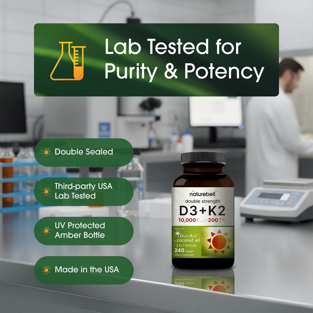 NatureBell bottle open on table displaying loose softgels for daily use convenience