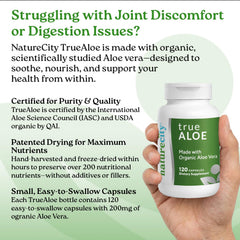 NatureCity cápsulas TrueAloe primer plano, fácil de tragar y sin aditivos