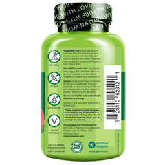 NATURELO botella abierta con cápsulas, muestra cantidad y presentación