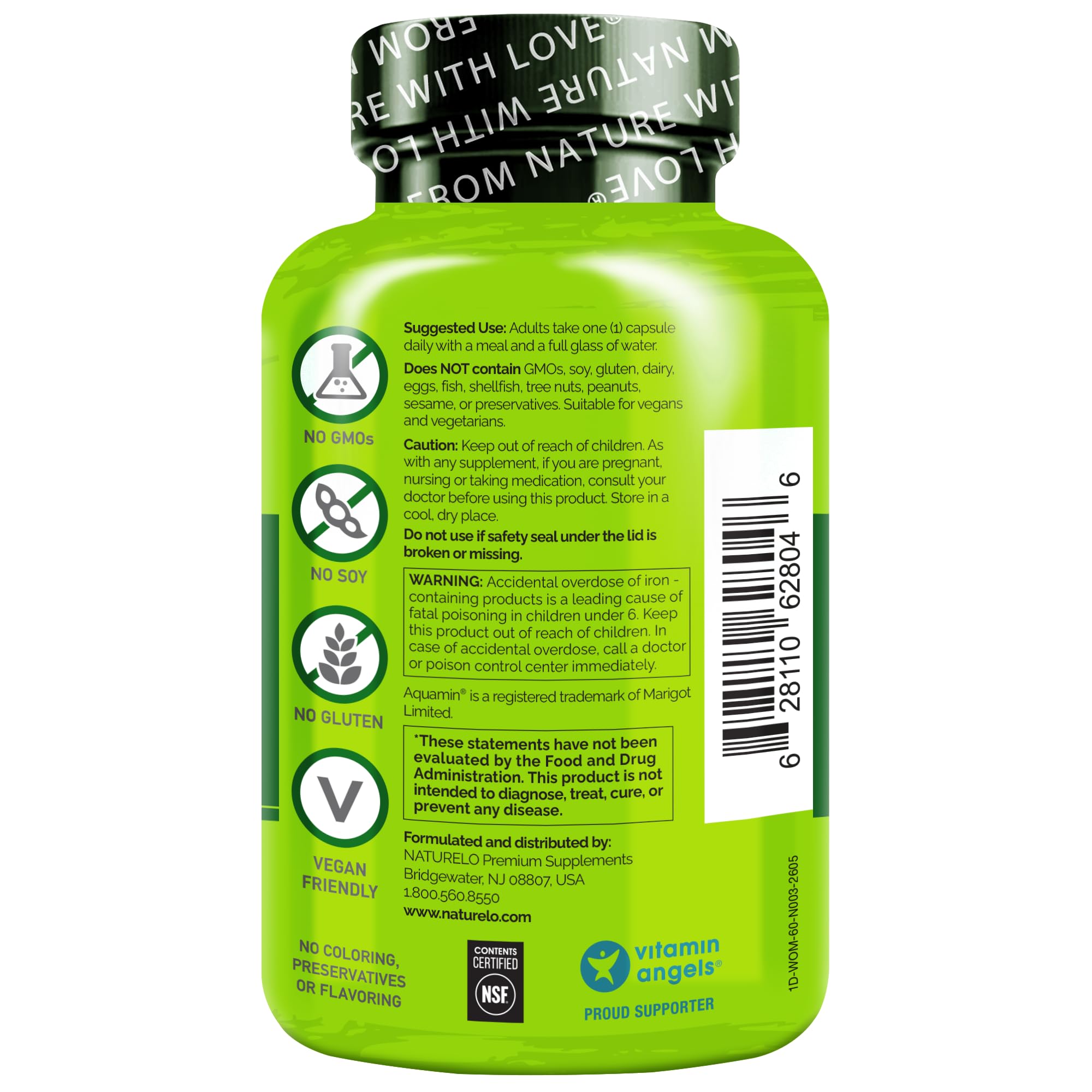 NATURELO caja abierta con 60 cápsulas mostrando contenido