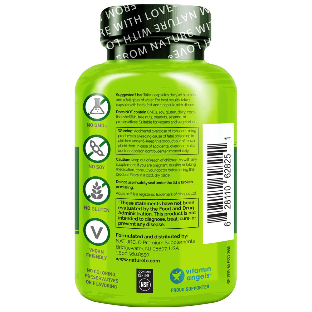 NATURELO calcio y magnesio de alga marina en primer plano para mejor absorción