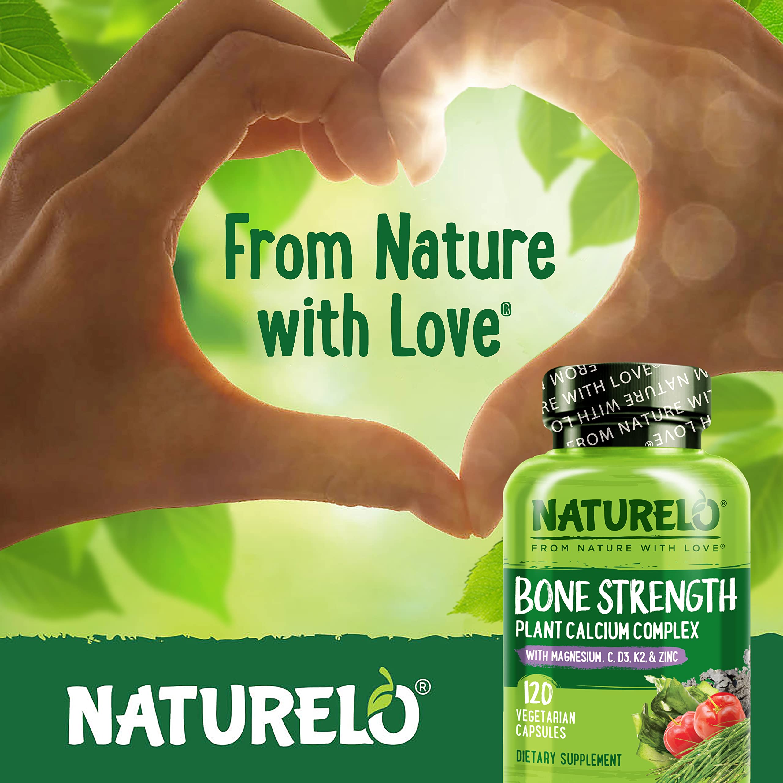 NATURELO comparación de tamaño de cápsula frente a mano para escala visual