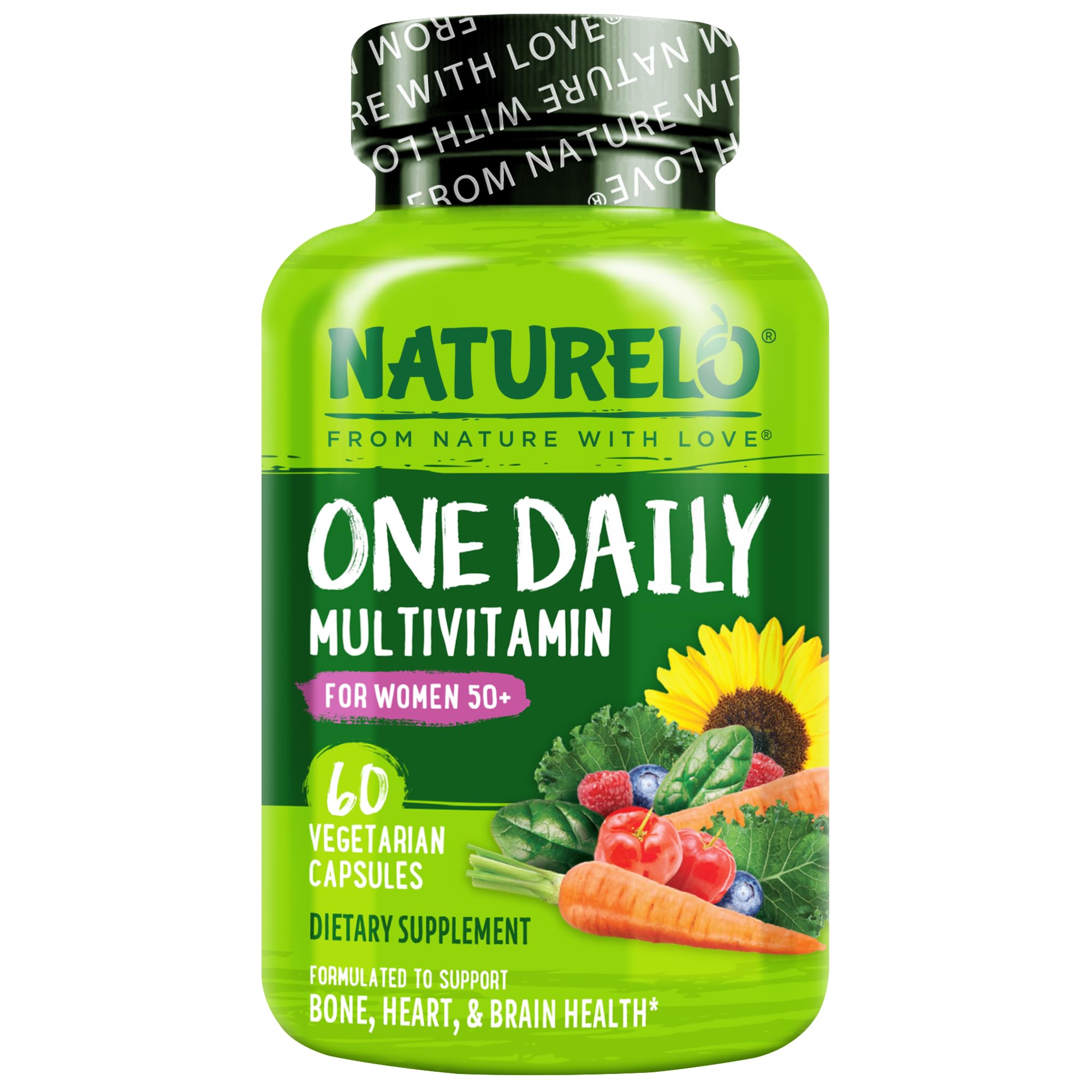 NATURELO frente del envase mostrando 60 cápsulas y beneficio de fórmula vegana