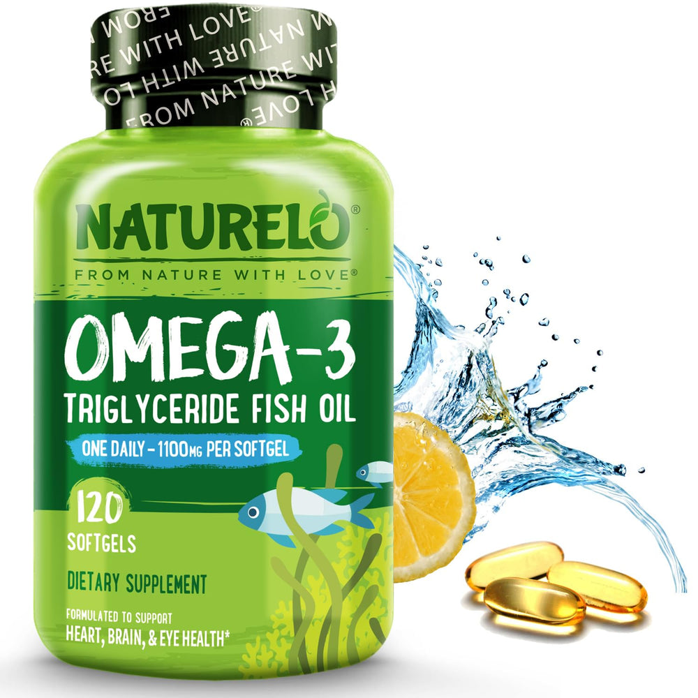 NATURELO envase frontal mostrando 120 softgels y beneficio de suministro prolongado