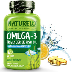 NATURELO envase frontal mostrando 120 softgels y beneficio de suministro prolongado