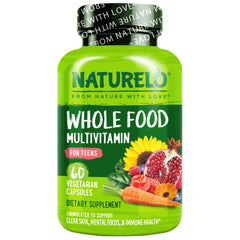 NATURELO envase frontal de multivitaminas para adolescentes, fórmula vegana y limpia