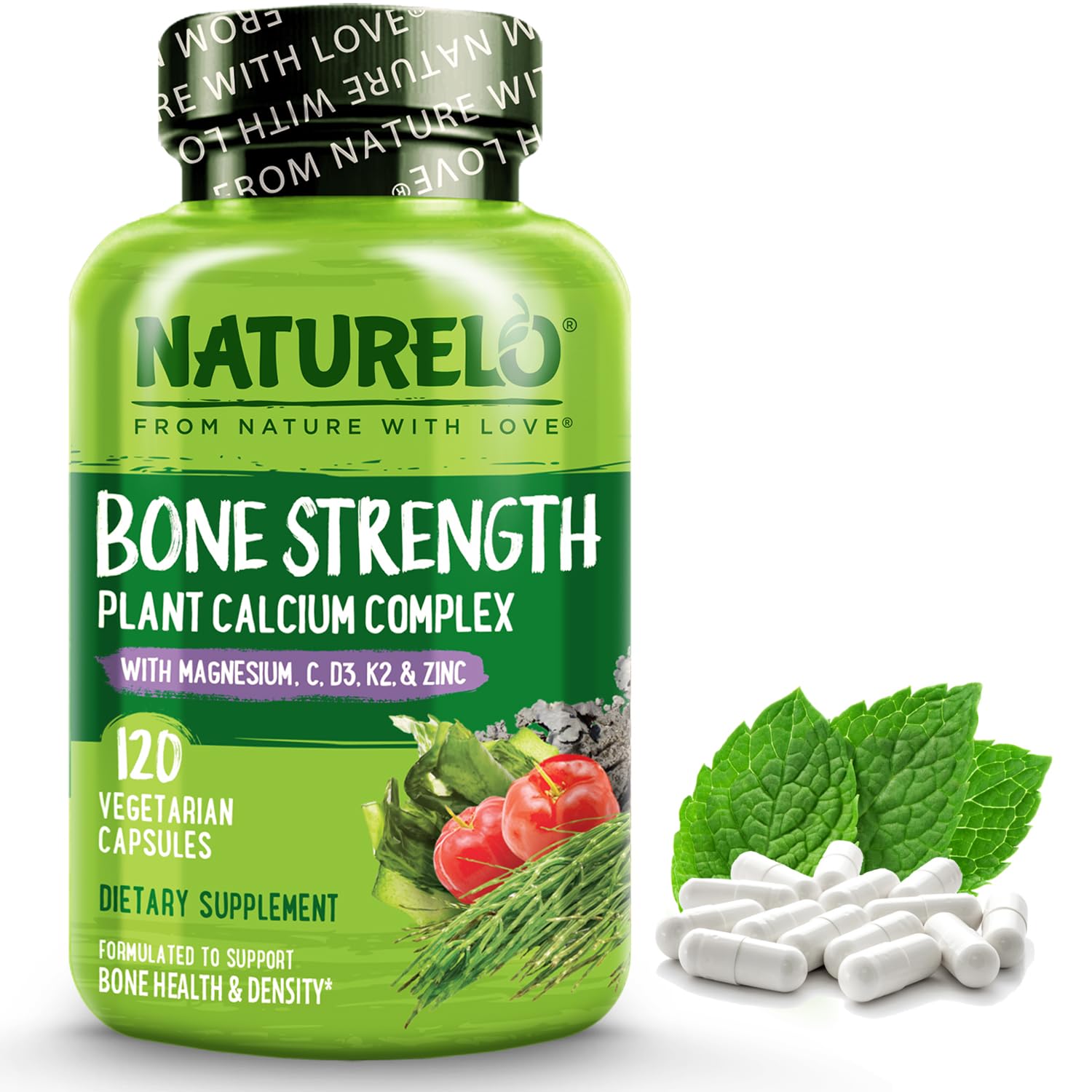 NATURELO vista frontal del envase que destaca calcio 600 mg y beneficios