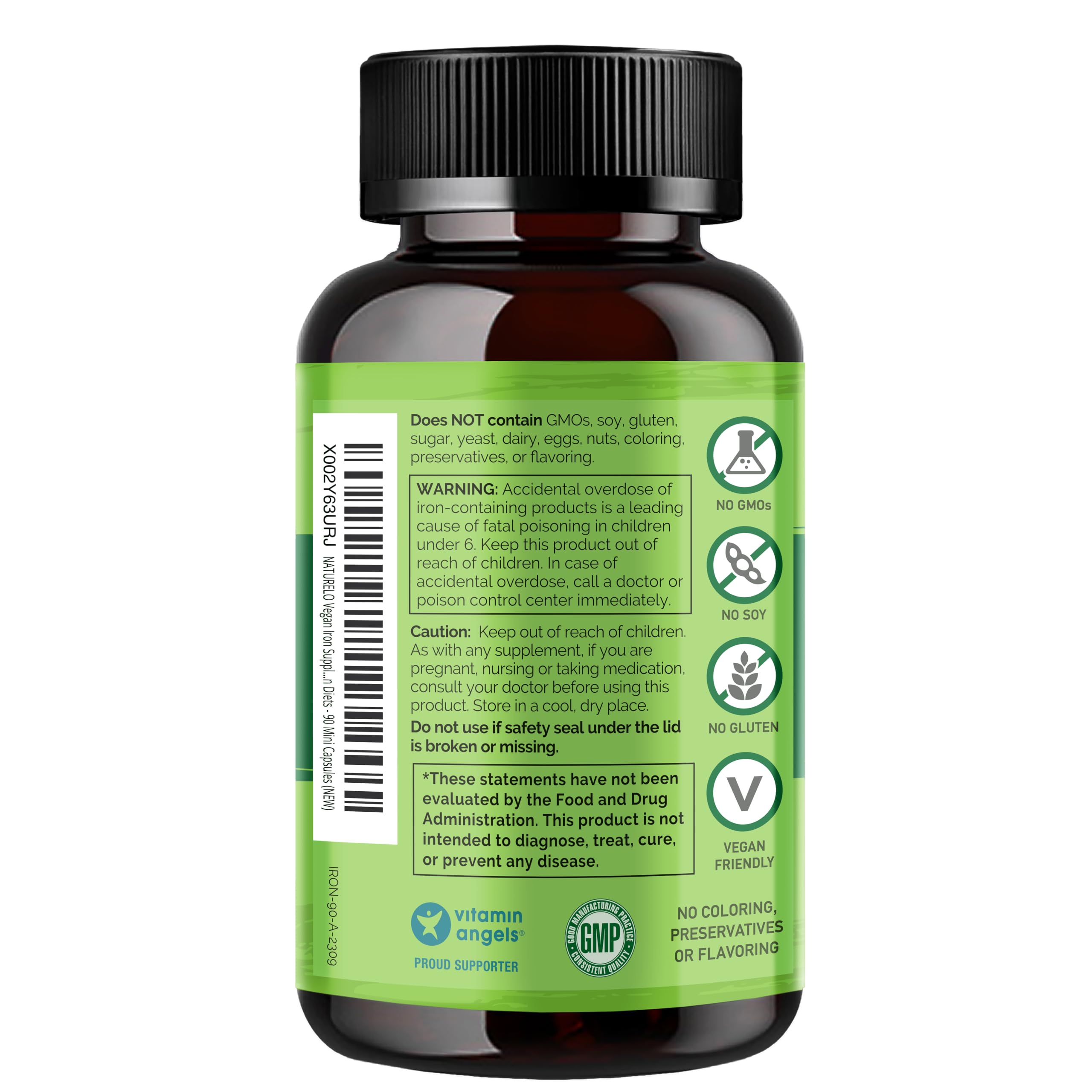 NATURELO nutrition facts close-up showing dosage and quality details