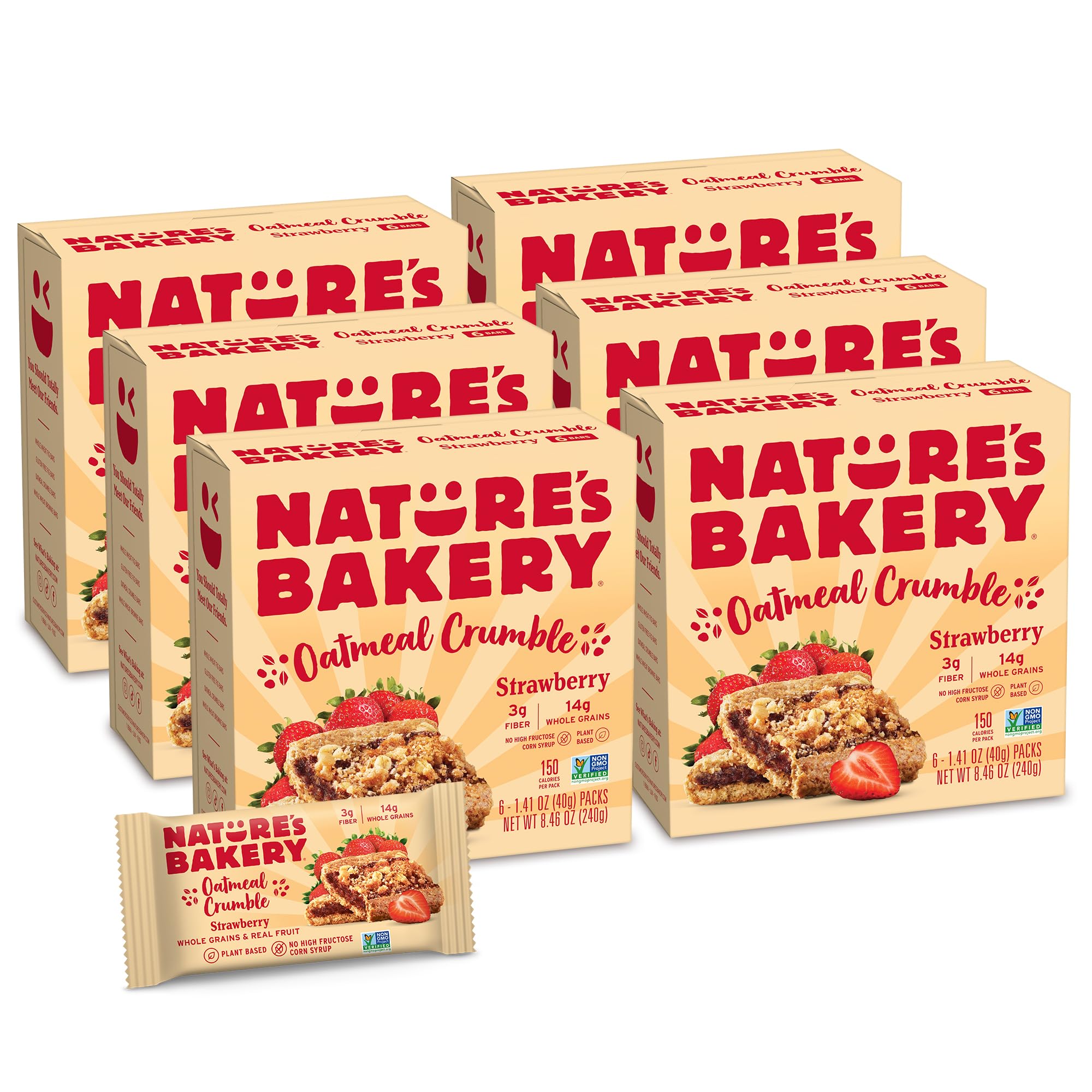 Nature's Bakery empaque frontal mostrando barras fresa, conveniente para despensa
