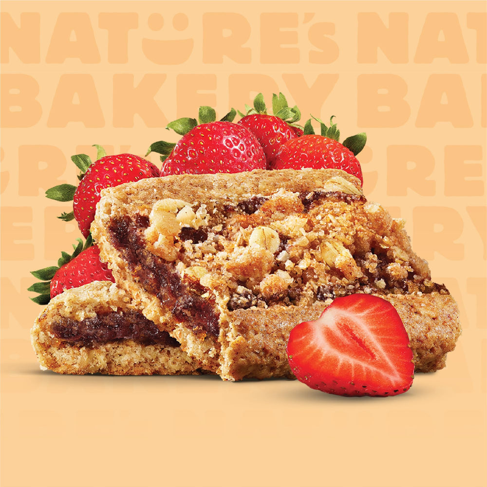 Nature's Bakery barra en mano para comparar tamaño, porción práctica