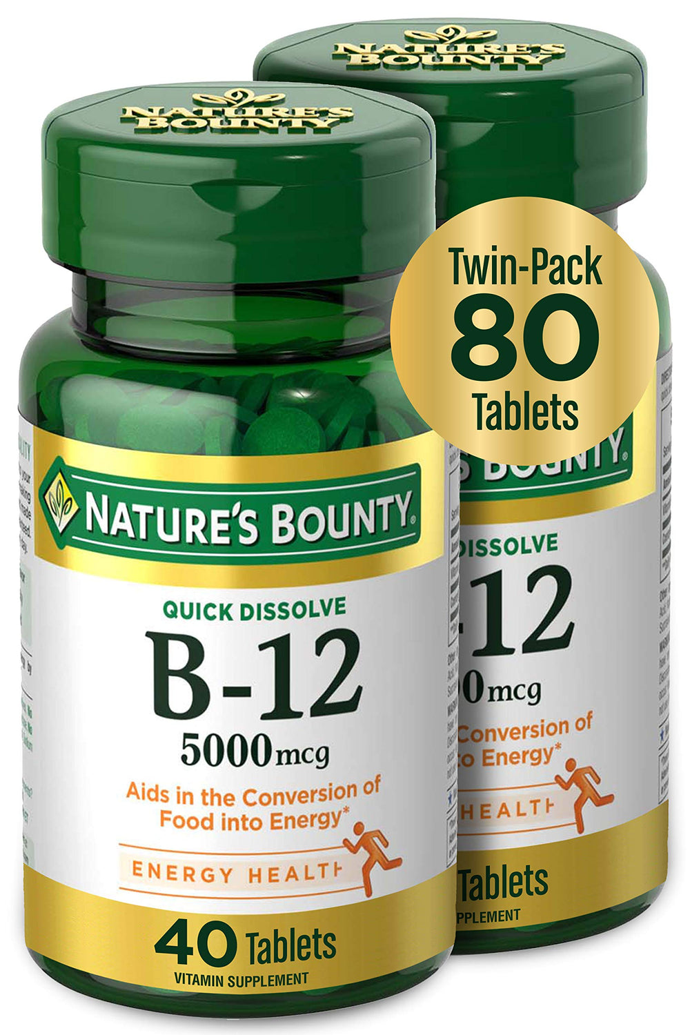 Nature's Bounty envase frontal mostrando 80 comprimidos y marca, práctico para almacenamiento