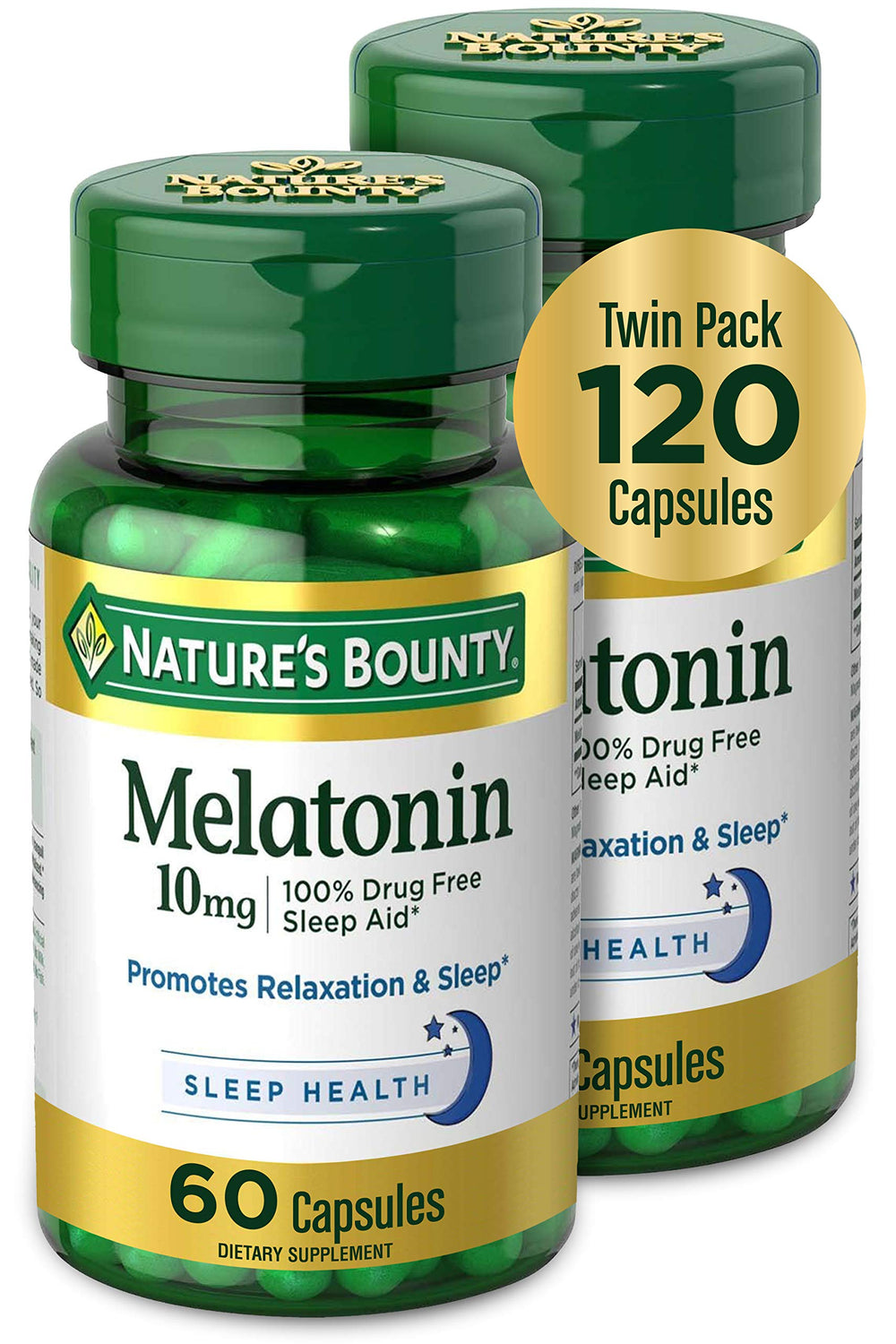Nature's Bounty frasco delantero mostrando diseño y beneficios, fácil identificación