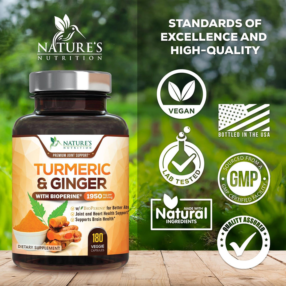 Nature's Nutrition etiqueta con lista de ingredientes y curcuminoides destacada