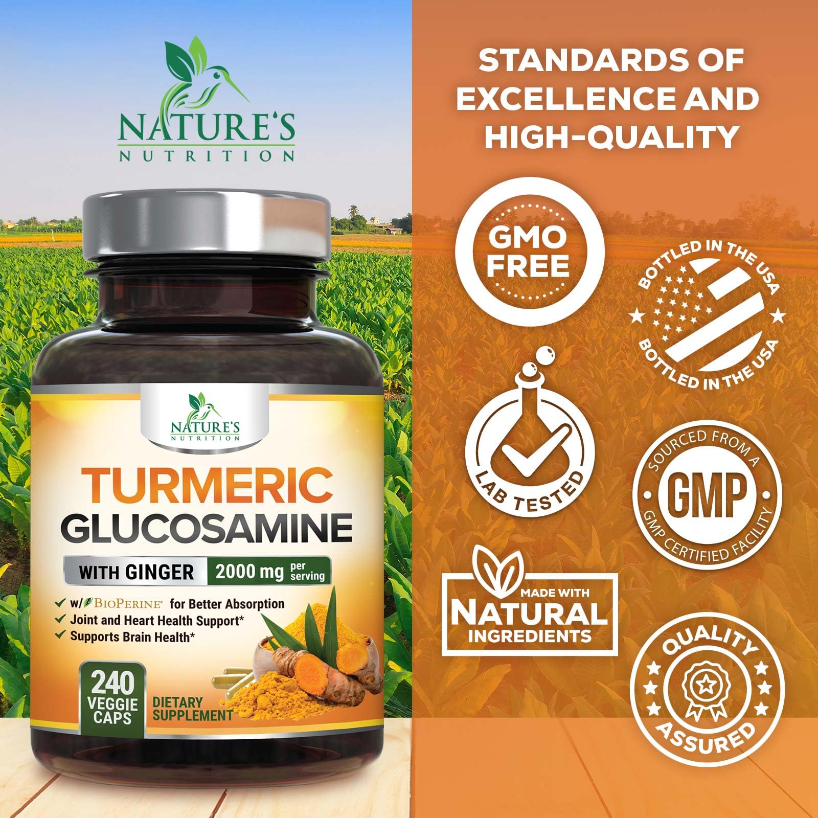 Nature's Nutrition polvo de extracto de cúrcuma mostrando pureza
