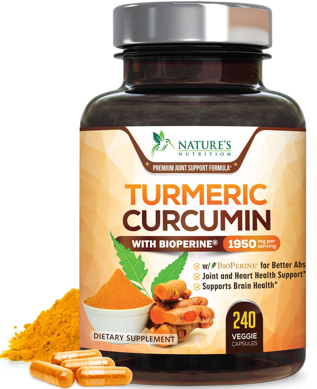 Nature's Nutrition frasco frontal mostrando etiquetado claro y beneficios