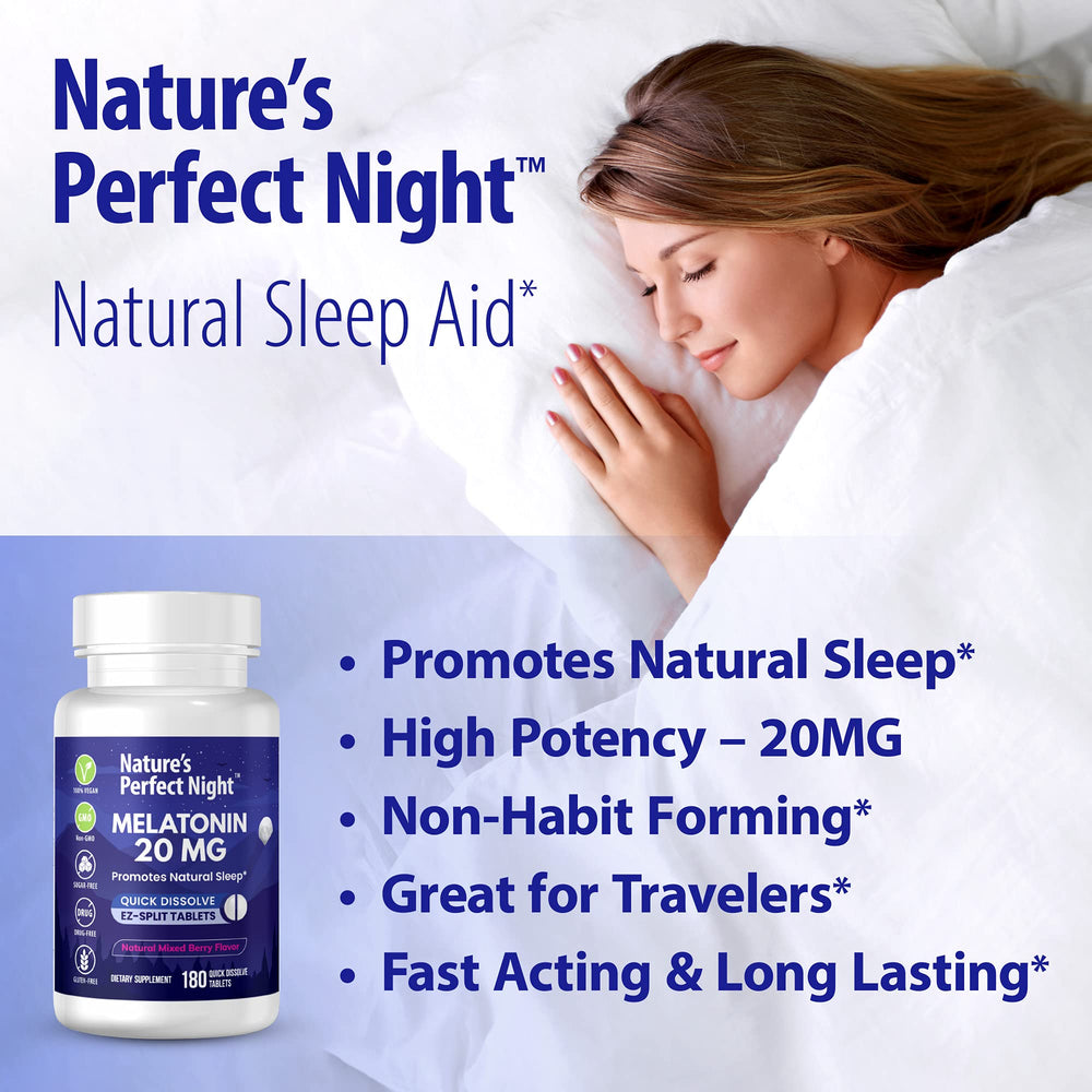 Nature's Perfect Night primer plano de tableta mostrando textura y disolución rápida