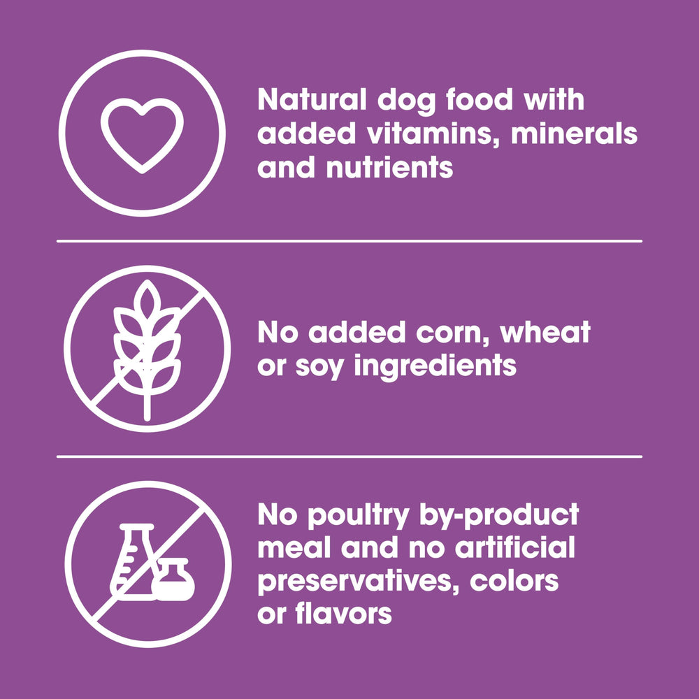 Nature's Recipe bag back label with nutritional facts and feeding chart